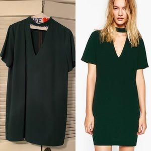ZARA Green Choker Mini T-Shirt Dress